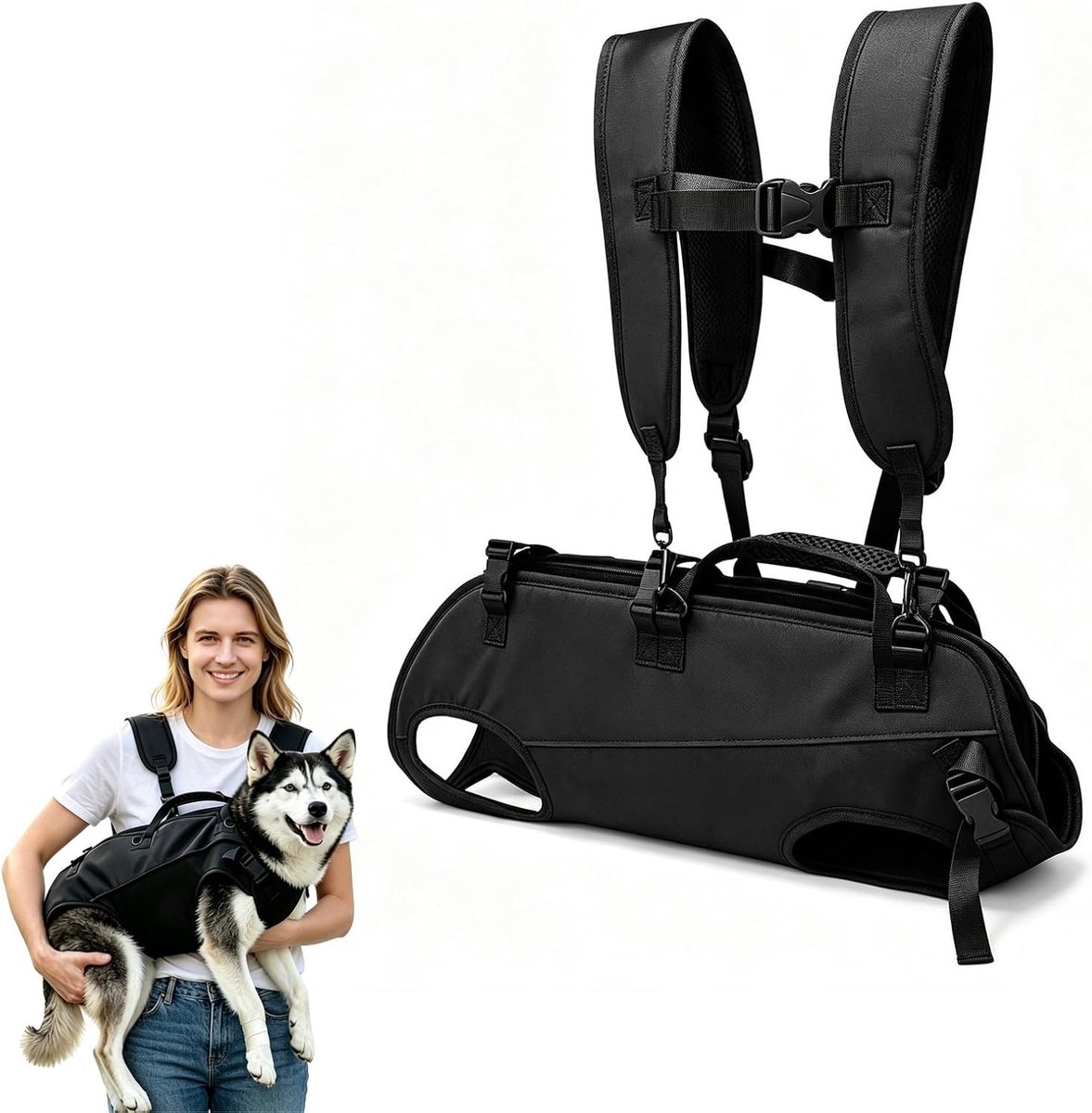Draaghulp Hond - Zwart - Maat L - Waterafstotend Draagharnas - Voor Honden van 12-15 kg