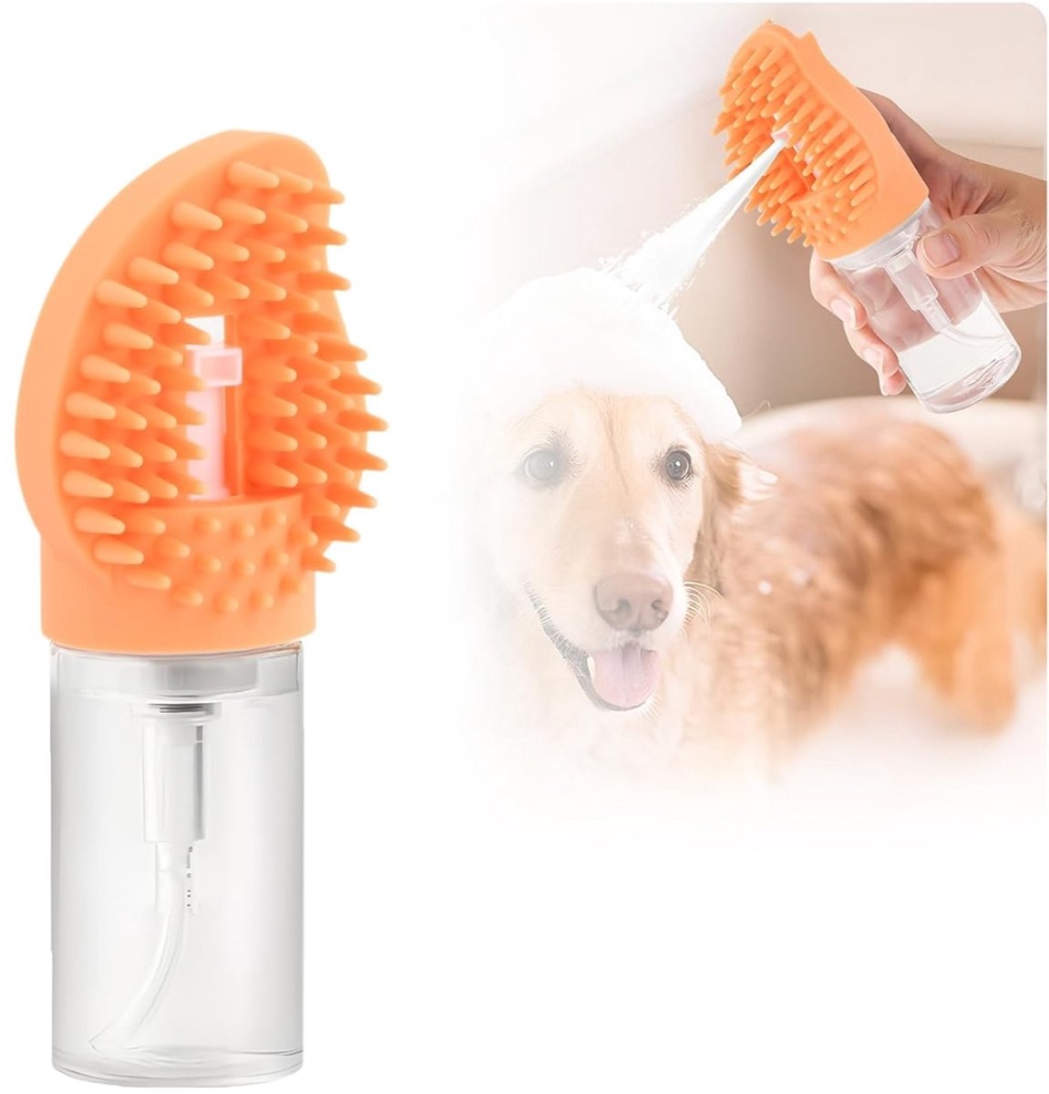 longziming -Hondenbadborstel - Kattenbadborstel - Siliconen Shampoo Borstel - Borstel met Shampoo Dispenser - Massage en Vachtreiniging - Zacht Siliconen - Navulbaar en Gemakkelijk te Reinigen - 1 Stuk
