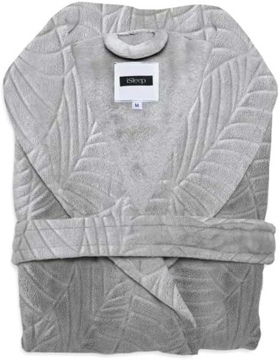 iSleep Bathrobe Leaf, Pearl Grey, Fleece, Women and Men, S-M-L-XL - ShopVlot