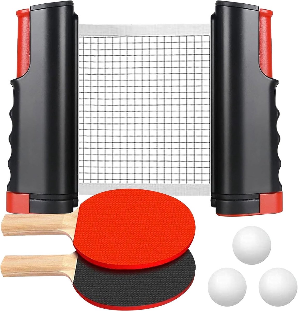 Tafeltennisnetje voor elke tafel - Zwart - Uittrekbaar tot 165 cm - Draagbaar tafeltennisnet met 2 Batjes en 3 Ballen - Voor Beginners en Gevorderden