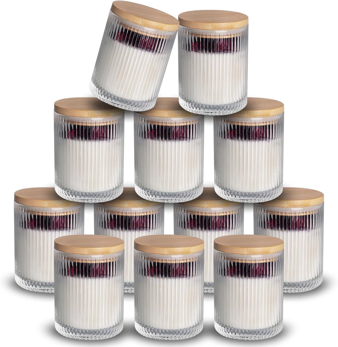 NiHome 12 pieces clear glass candle glasses with bamboo lid, 180ml candle holder glass, ideal for candle making - ShopVlot