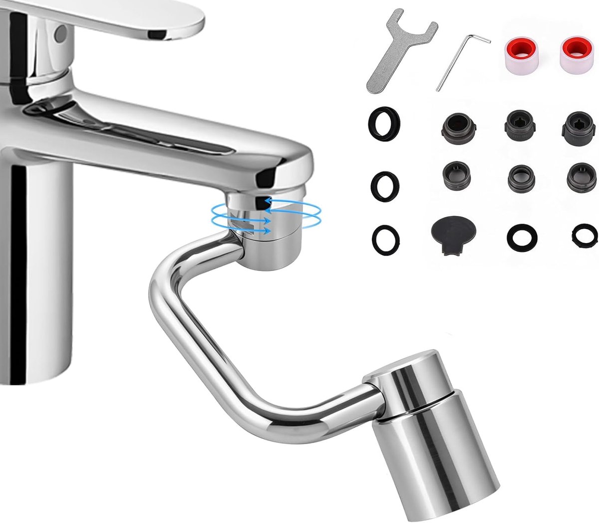 1440 Degree Rotating Multifunctional Extension Tap, Tap Attachment with Dual Adjustable Perlator, Tap Extension with - ShopVlot