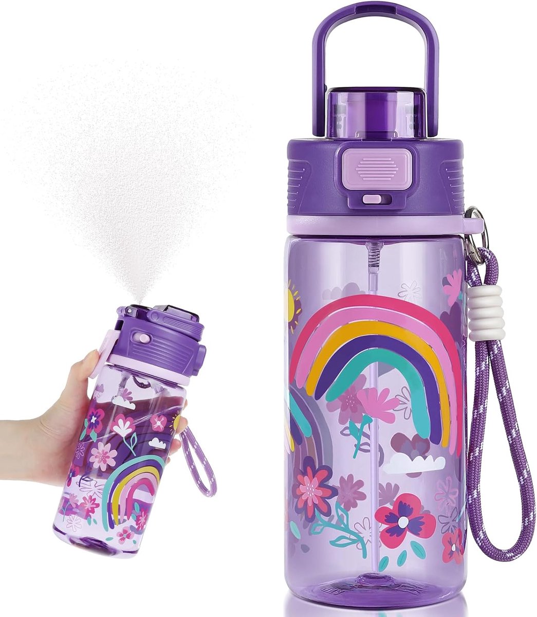 Children's water bottle with spray 600 ml - Rainbow Purple - ShopVlot