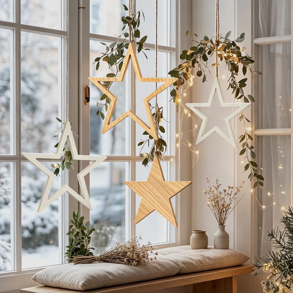 Kerstdecoratie houten ster, houten sterren 30 cm, kerstster om op te hangen - ShopVlot