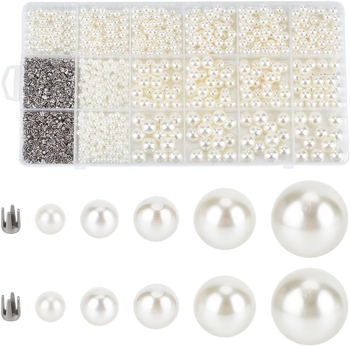 1 doos met 900 stuks 5 verschillende beige kunstparels met klinknagels zonder gat ronde acryl imitatieparels zomer - ShopVlot