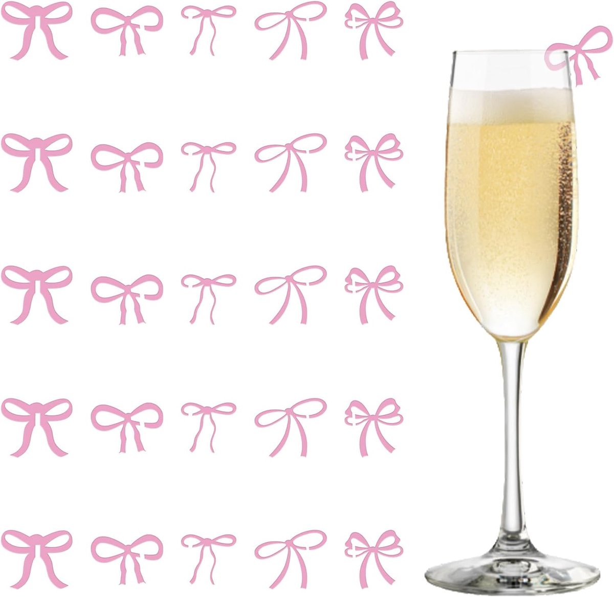 Acrylic Drink Labels, 50 Pieces, 5 Styles, Pink Bowknot Coquette, Wine Glass Charms, DIY Reusable Drink Identification - ShopVlot