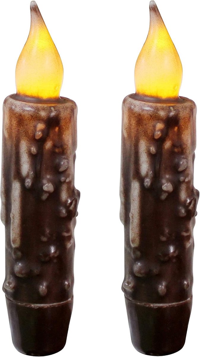 CVHOMEDECO. Real Wax Hand Dipped Battery Operated LED Timer Taper Candles Country Primitive Flameless Lighting Decor - ShopVlot