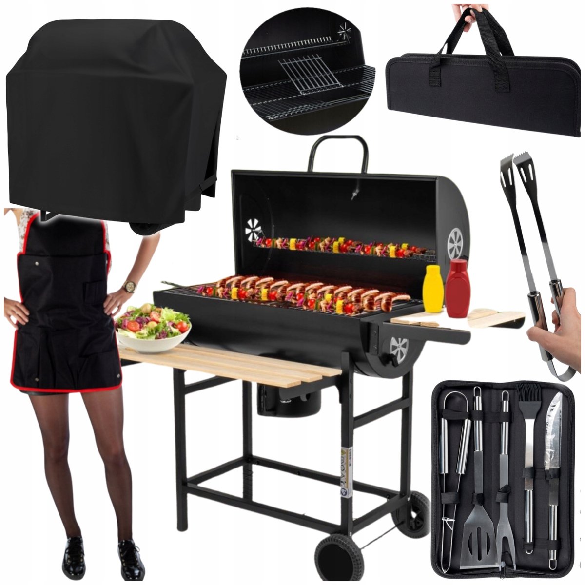 Grote Houtskool BBQ Ton met Accessoires en Schoffels