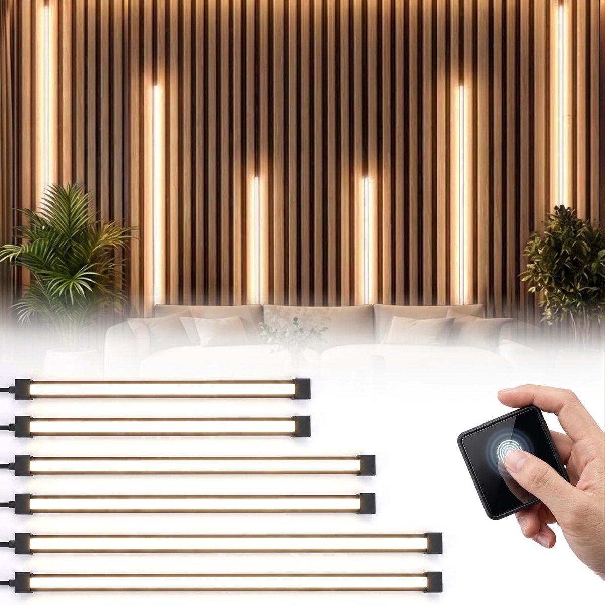 LED Verlichting voor Akoestische Panelen - Warm Wit - 40/60/90 cm - Dimbare Zelfklevende Lichtlijst met Aanraaksensor - Voor Wanddecoratie