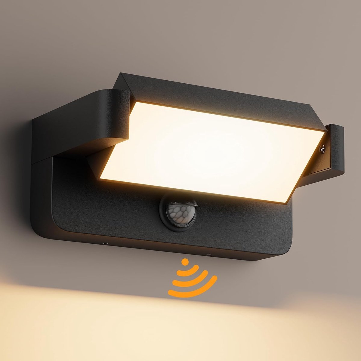 Aipsun 24W Outdoor Indoor Wall Light LED with Motion Sensor Black IP65 3000K Rotating Outdoor LED Acrylic Panel LED - ShopVlot