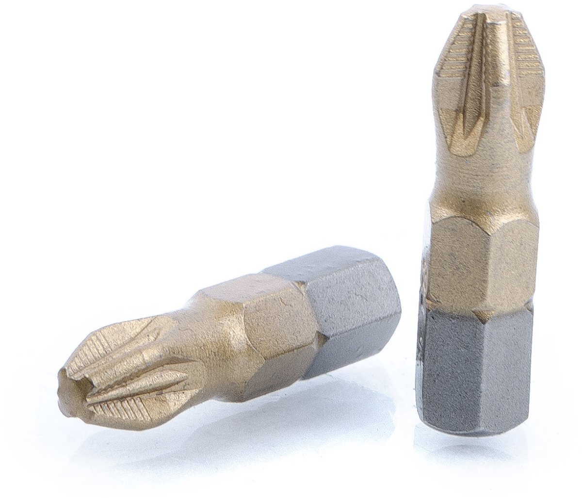 2x Pozidriv PZ3 Schroefbits 25mm Titanium S2 Staal