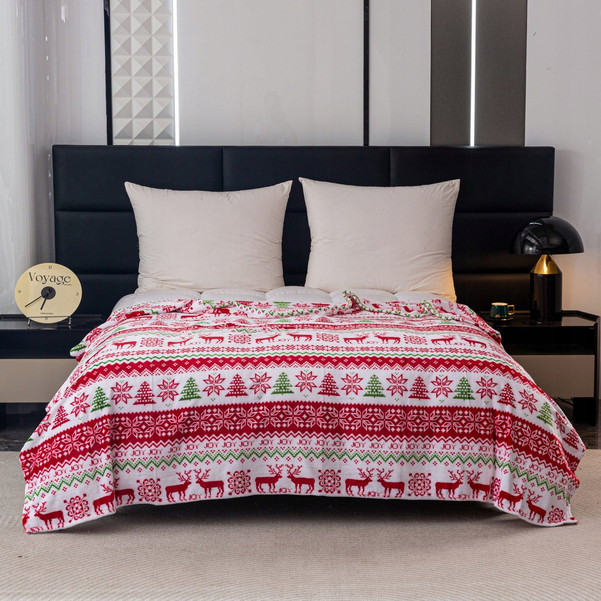 Kerst Plaid 160x200cm - Zachte Microvezel met Rendieren & Kerstbomen