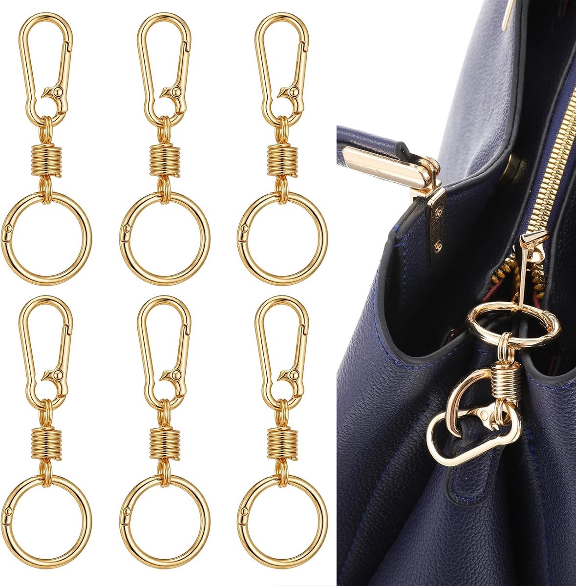Karabijnhaken gouden sleutelhanger - 6 stuks - stevige verbinding - diefstalbeveiliging - ShopVlot