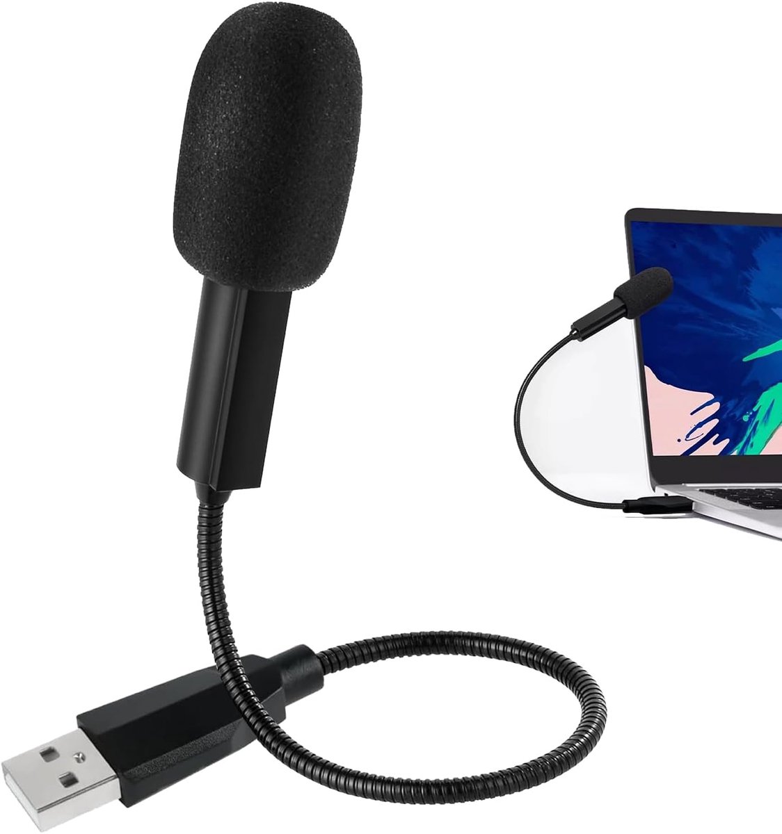 USB PC-microfoon – 360° Omnidirectionele Condensatormicrofoon – Compacte Zwanenhals USB – voor Computer, PC, Gaming, Laptop, Podcast, Streaming, Skype en Opname – 16,5 cm Kabel