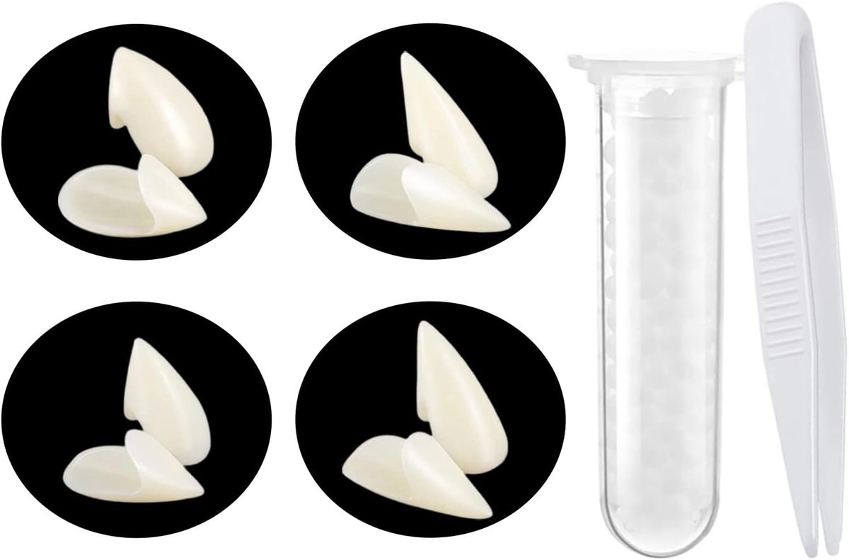 4 paar vampiertanden met zelfklevende tandkorrels, 4 maten vampiertanden voor volwassenen (unisex), accessoire voor - ShopVlot