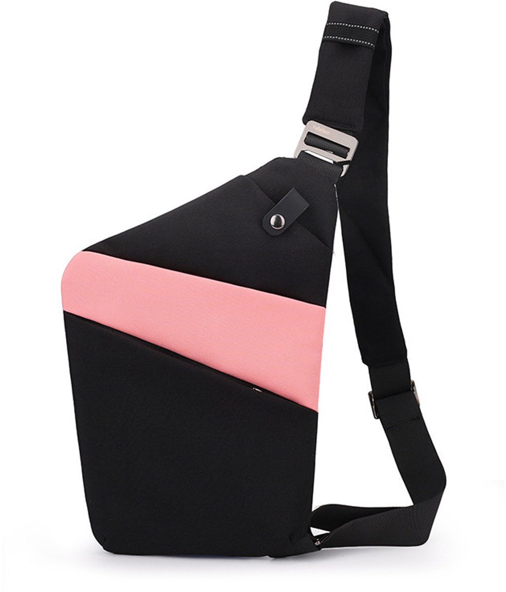 Veilige Schoudertas met Anti-Diefstal Functie - Waterdichte Crossbody Bag-schoudertas met grote capaciteit-Stijlvolle reistassen-Rechter schoudertas-Zwart en roze