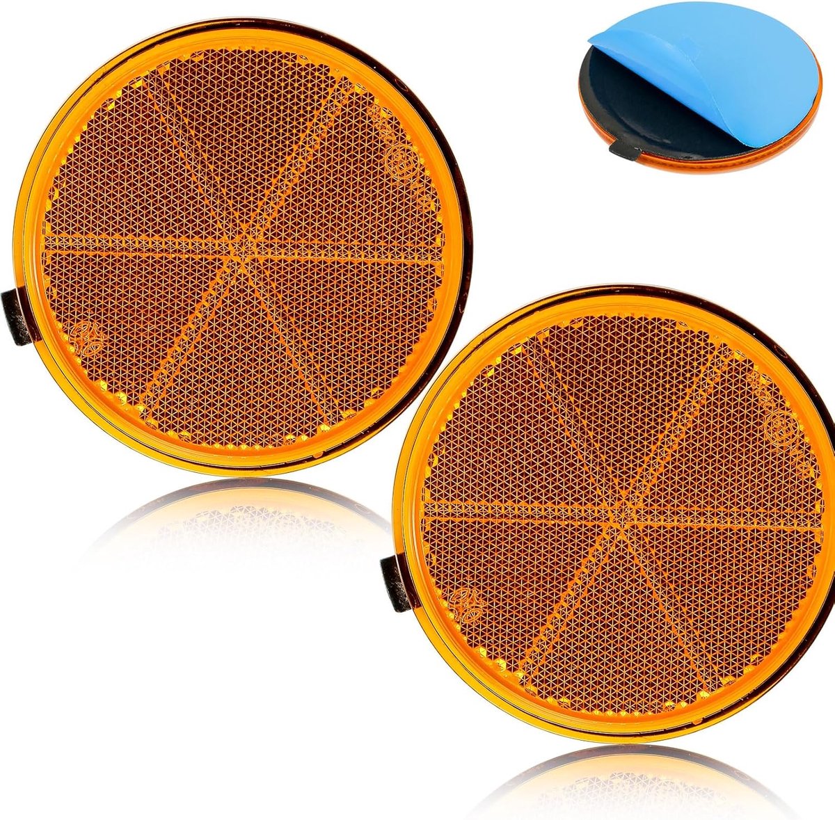 2x Ronde Zelfklevende Reflector Geel 80mm - Keurmerk Goedgekeurd voor Caravan, Fiets en Auto