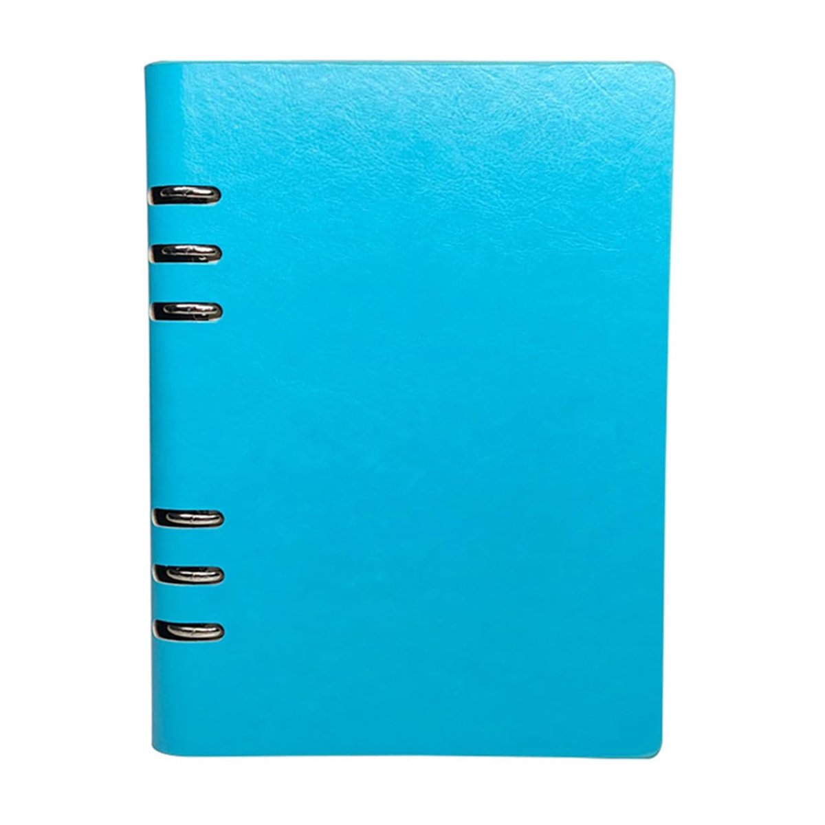 Light Blue, A5 Size (17 x 23 cm/6.6 x 9 inches), Leather Ring Binder, Notebook, Refillable, Stainless Steel, Cutout - ShopVlot