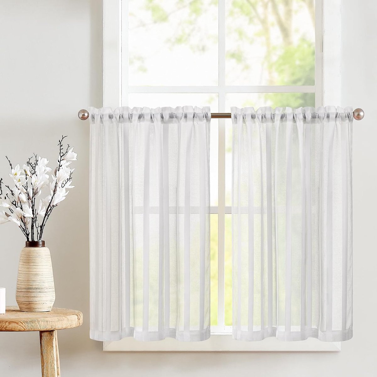 Vitrage gordijn - Gestreept - 2 stuks - 60 x 90 cm - Wit