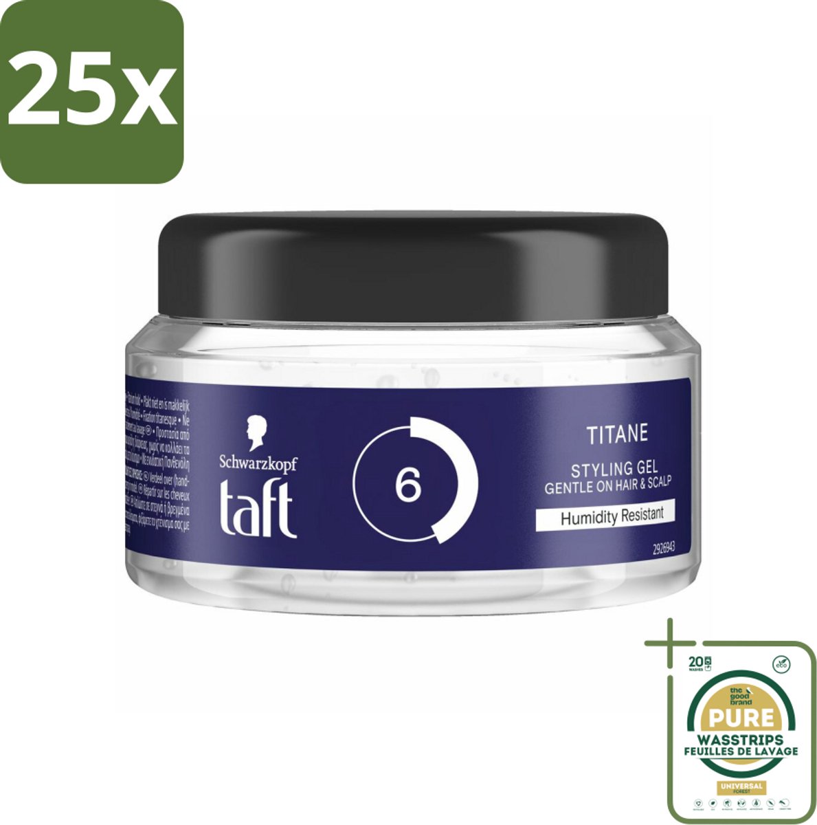 25 x Taft - Titane 6 - Styling Gel - Krachtige styling - 250 ml - Grootverpakking - Krachtige Styling - Vochtbestendige Fixatie - Titanium Hold - Kort Kapsel - Herstel Van Haar