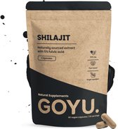 GOYU. kraft pouch met Shilajit capsules. Bruin met zwarte opdruk. 60 vegan capsules.