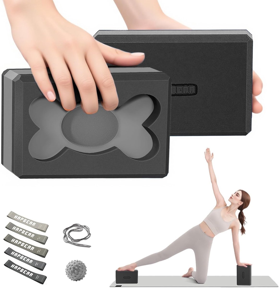 Yoga Blok - Zwart - 22,8 x 15 x 7,6 cm - Antislipoppervlak - Voor Diepe Rekoefeningen