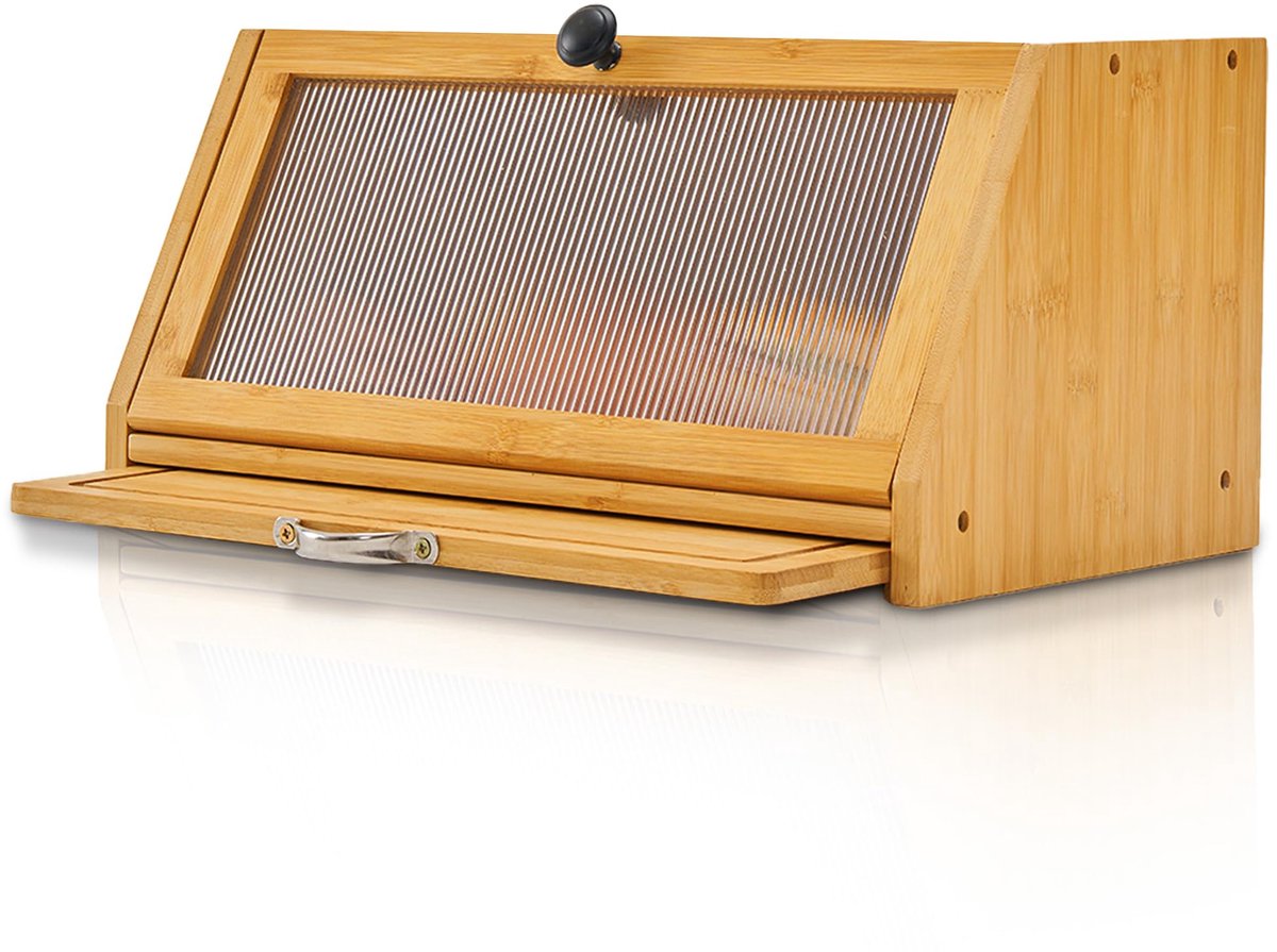 Famanu – Broodtrommel met snijplank, bamboe opbergdoos voor brood, zout en pepermolen, 39 x 25 x 20 cm, naturel