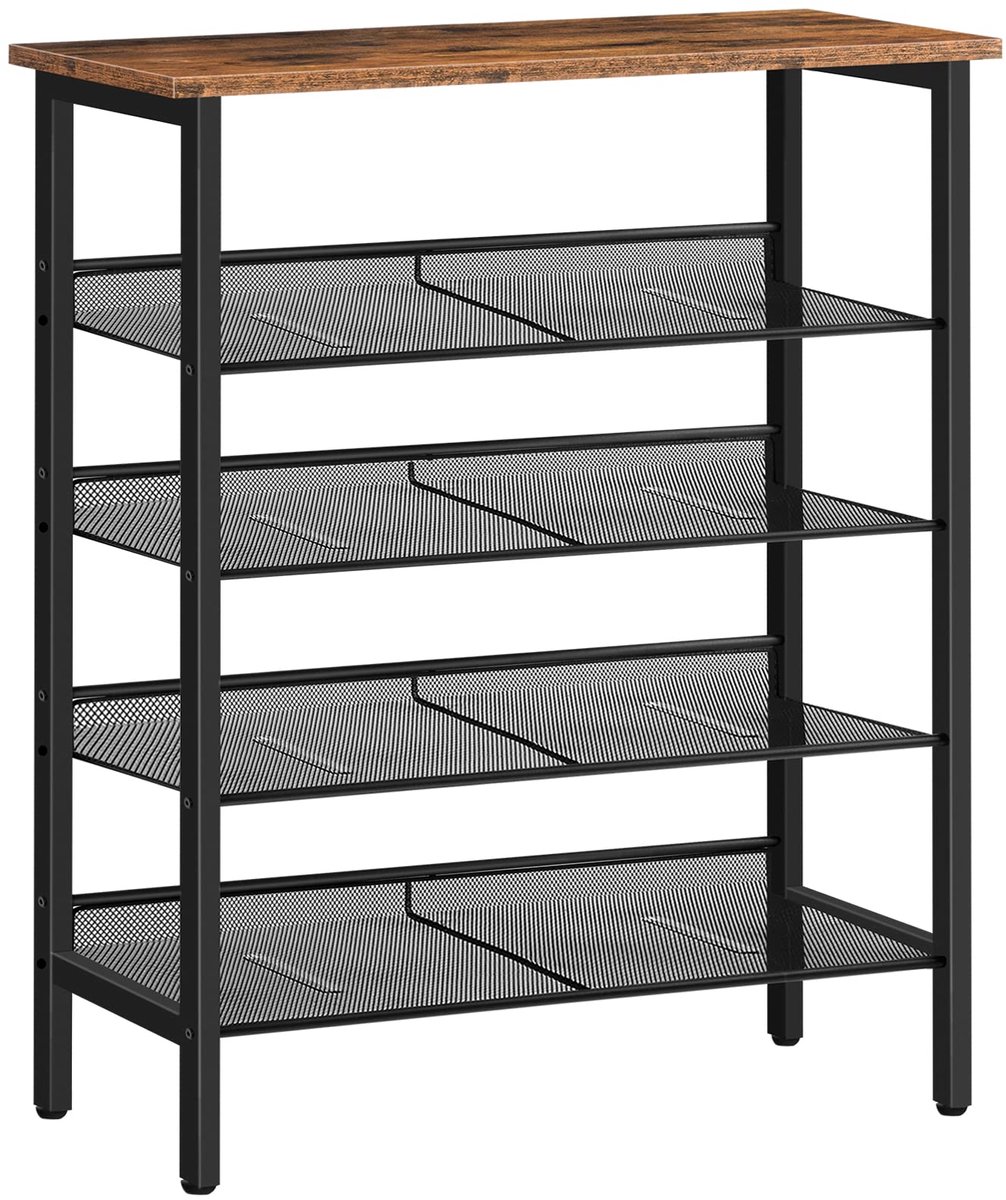 Famanu – Schoenenrek, 5-laags verstelbaar schoenenorganizer, ideaal voor gang en woonkamer, vintage bruin-zwart