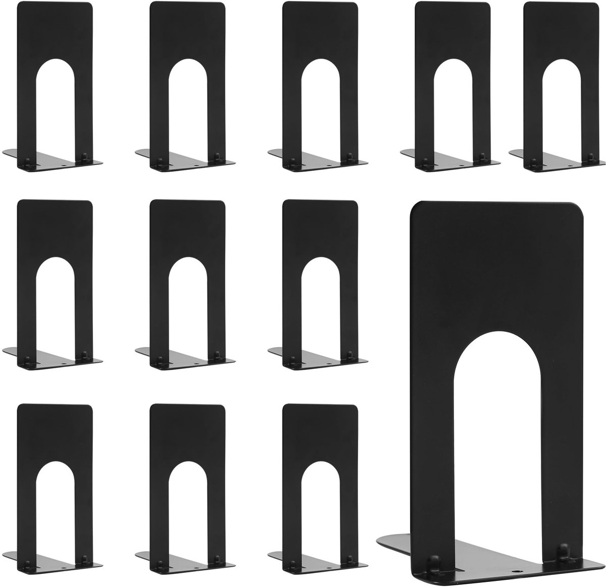 Famanu 6 paar boekensteunen van metaal, antislip en zwart, perfect voor kantoren, scholen en bibliotheken (12 stuks