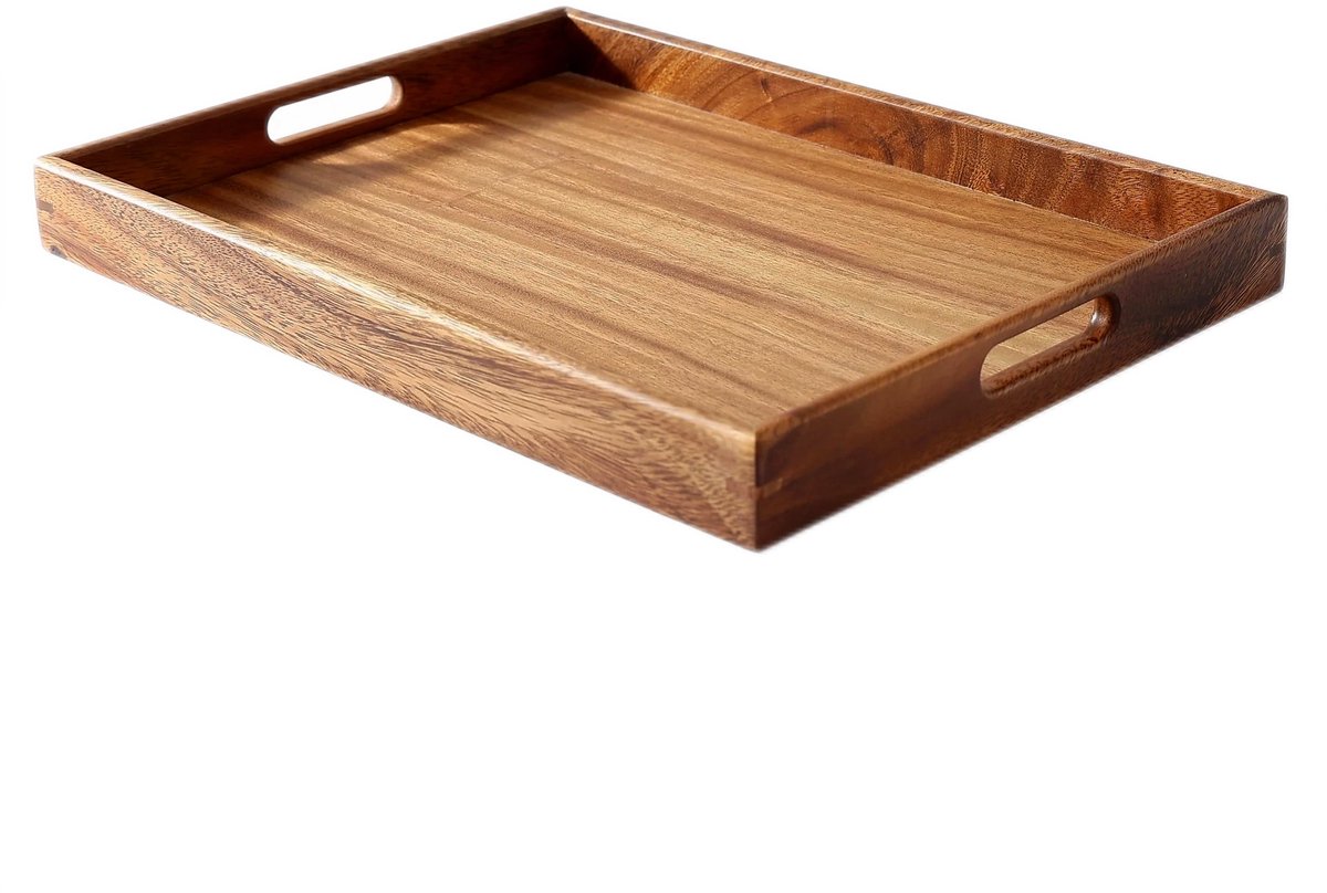 Famanu – Serveerdienblad van walnoothout met handgrepen, elegant dienblad voor koffie en eten, 40 cm