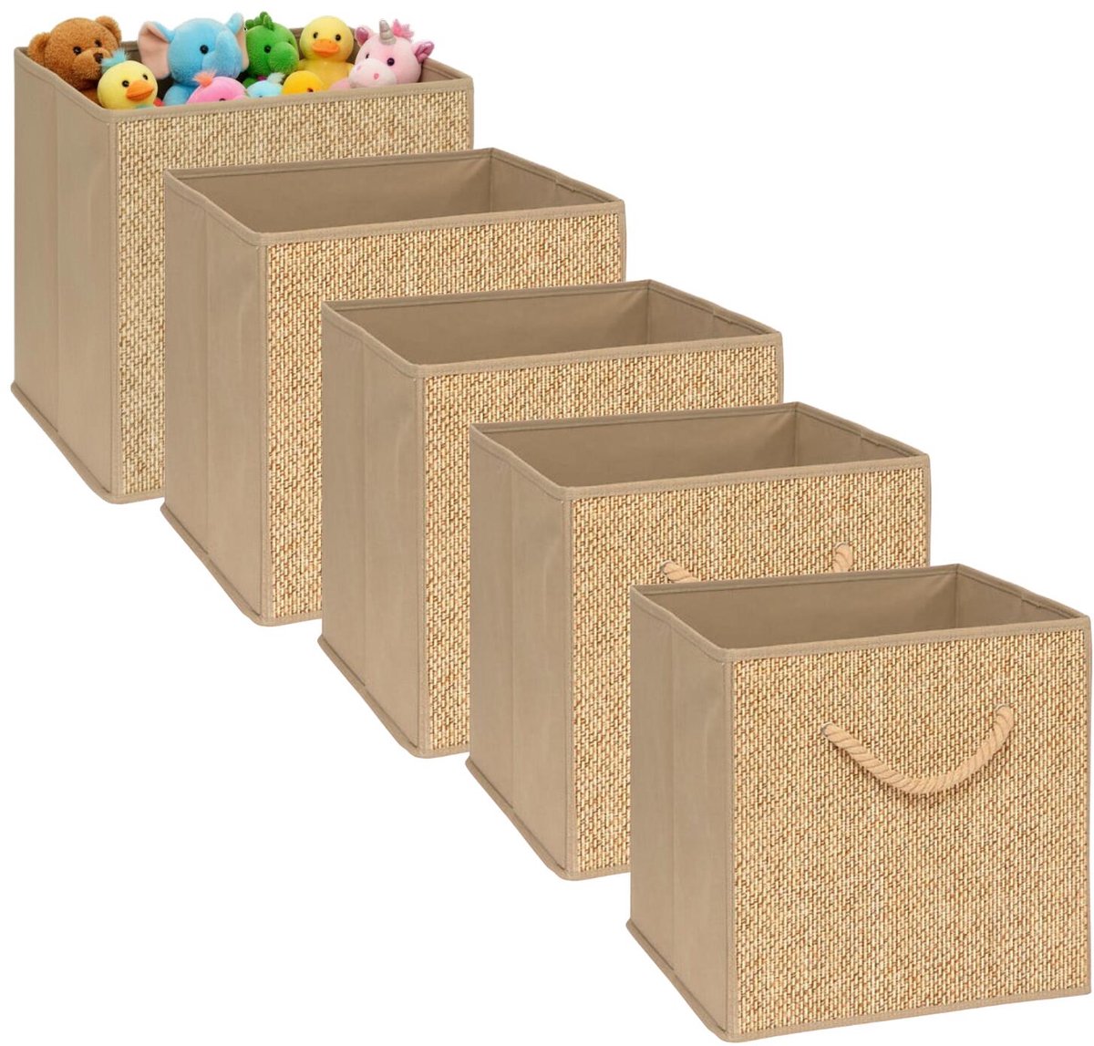 5Five opbergmand kastmand - 5x - jute/karton - beige - 31 x 31 x 31 cm - hengsel touw - Vakkenkast manden