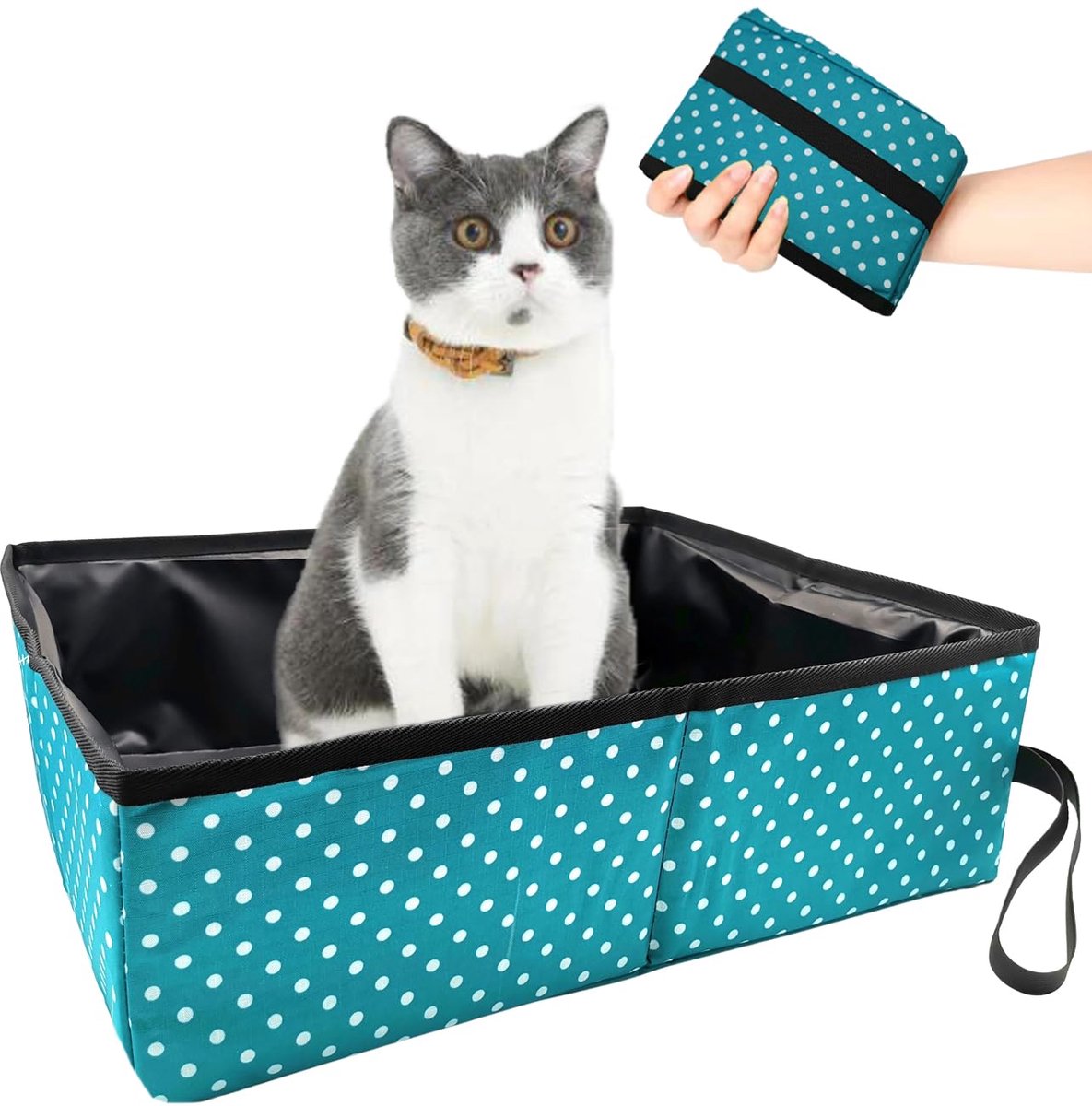 Famanu – Opvouwbare kattenbak, draagbaar en waterdicht, ideaal voor thuis en buiten, camping, lichtblauw, 40 x 30 x 13 cm