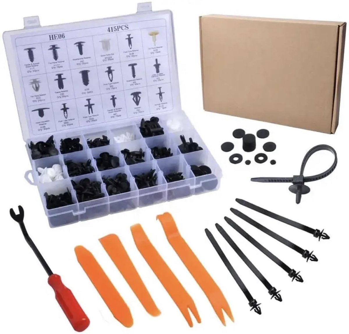 450 rivets plastic universal car clips nylon black rivets plastic braster clips car body assortment with removal tool - ShopVlot