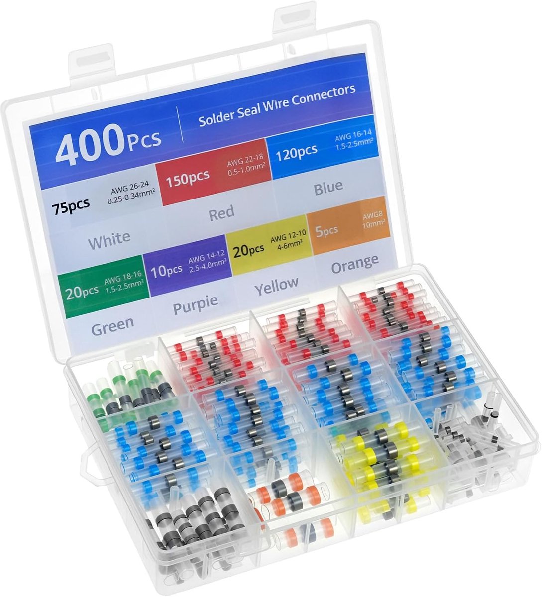 Soldeerconnectoren set 400 delen - 7 maten - kleurgecodeerde smeltconnector - betrouwbare verbindingen - ShopVlot