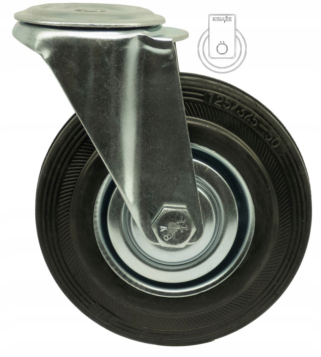Zwenkwiel 125mm met rubberband en metalen naaf - 4STGU125