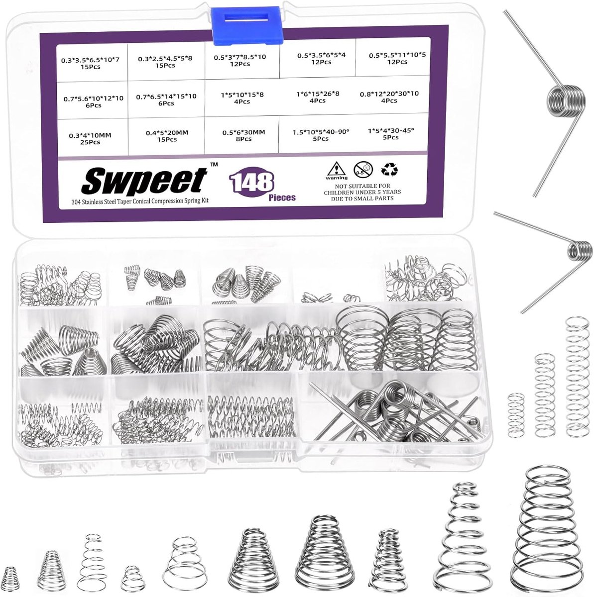 Compressieveren set 148-delig - Rvs, diverse maten - Voor precisie toepassingen - ShopVlot