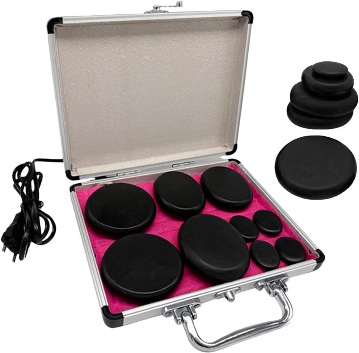 Hot stone massageset 9 stuks - lavastenen met verwarmingskast - voor professionele massage - ontspanning thuis - ShopVlot