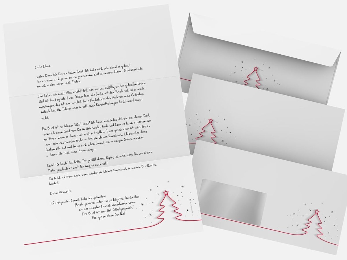 Kerstbriefpapier A4 - rode dennenbomen - 50 vellen en 50 enveloppen - ideaal voor kerstgroeten - ShopVlot