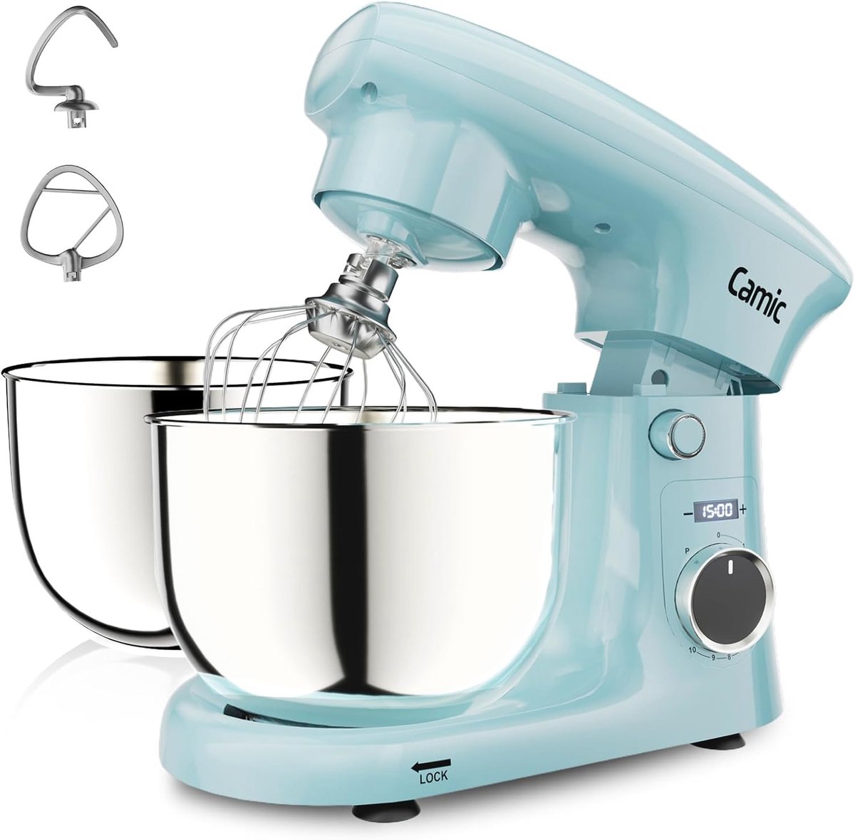 Keukenmachine met LED-display - 10 snelheden - 2 RVS kommen 4L + 5L - Perfect voor deeg en cake - ShopVlot