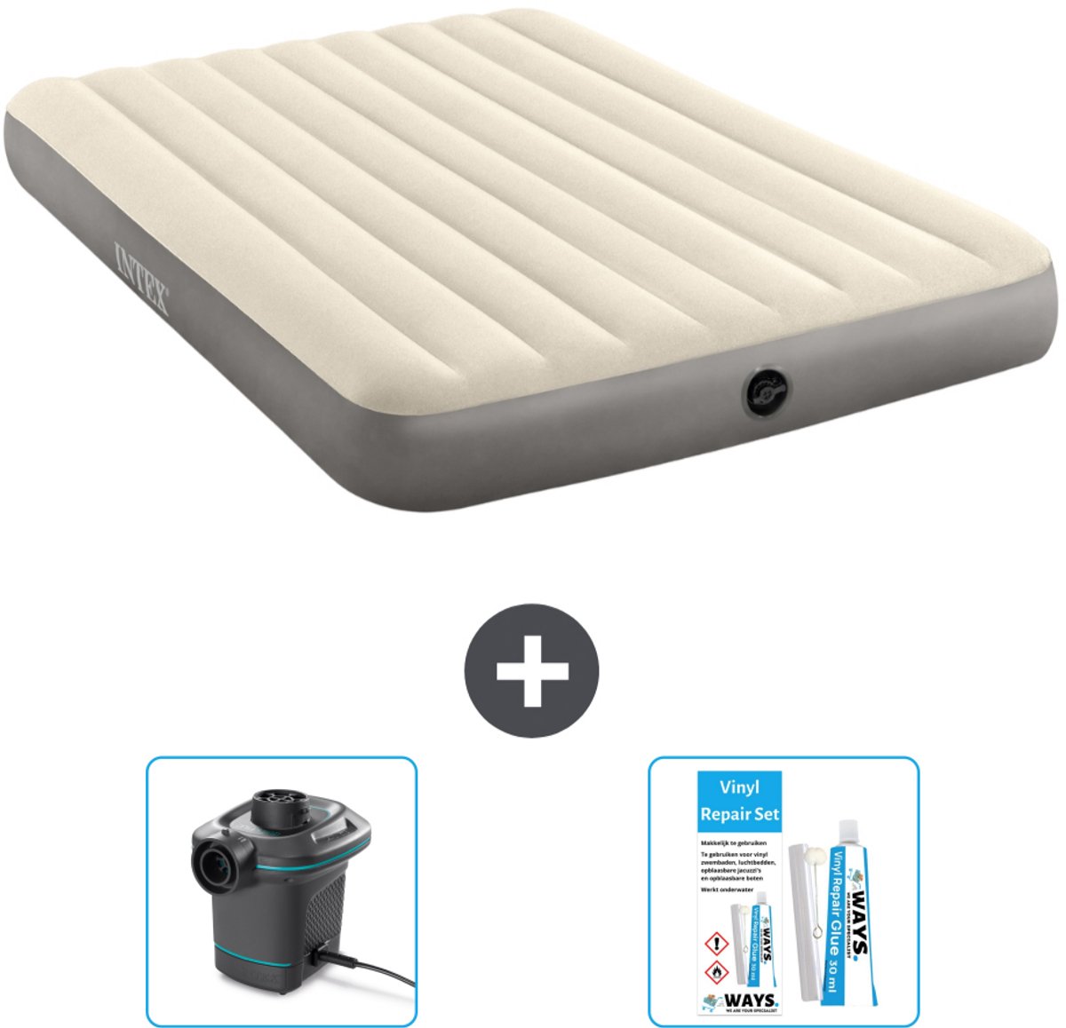 Intex Luchtbed - 2-Persoons - 152 x 203 x 25 cm - Beige - Inclusief Pomp en Reparatieset