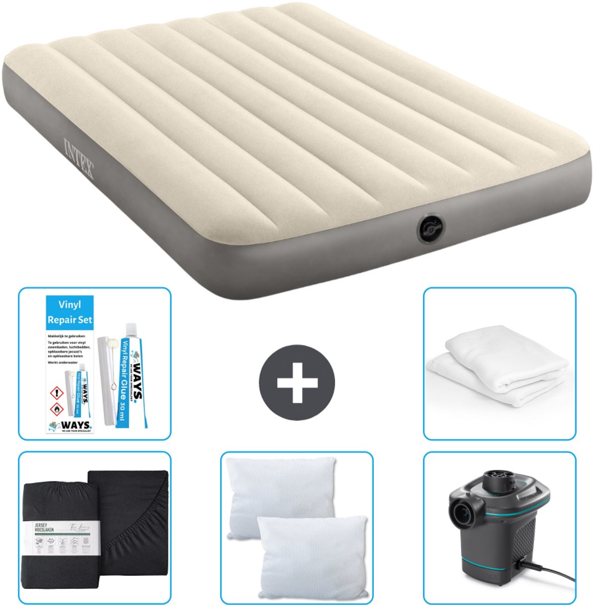 Intex Luchtbed - Twijfelaar - 137 x 191 x 25 cm - Beige - Inclusief Accessoires CB6