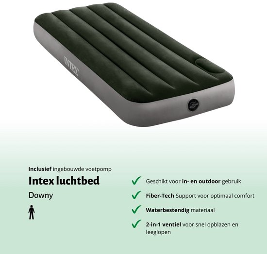Intex Luchtbed - 1-Persoons - 76 x 191 x 25 cm - Groen - Pomp en Reparatieset van Intex — afbeelding 4