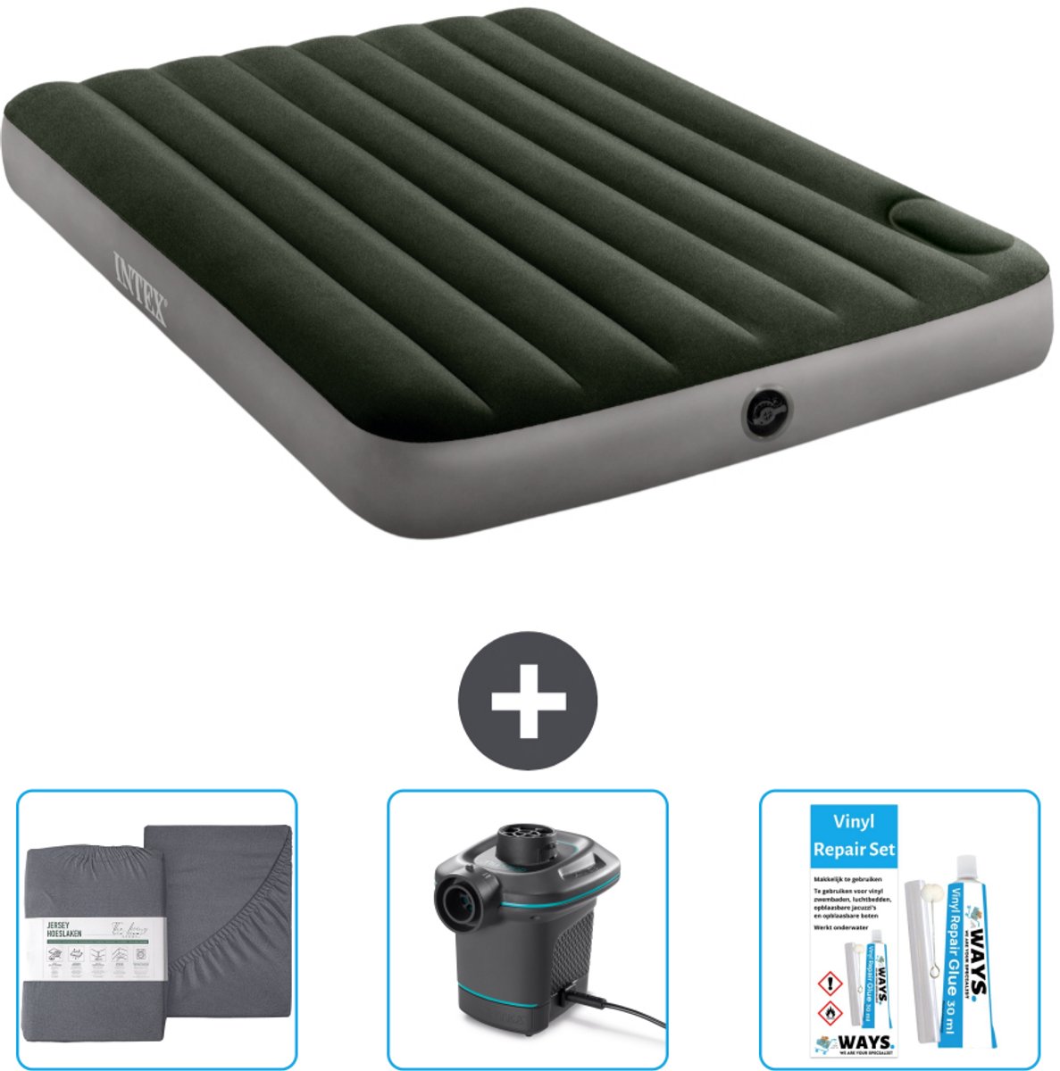 Intex Luchtbed - Twijfelaar - 137 x 191 x 25 cm - Groen - Accessoires CB12