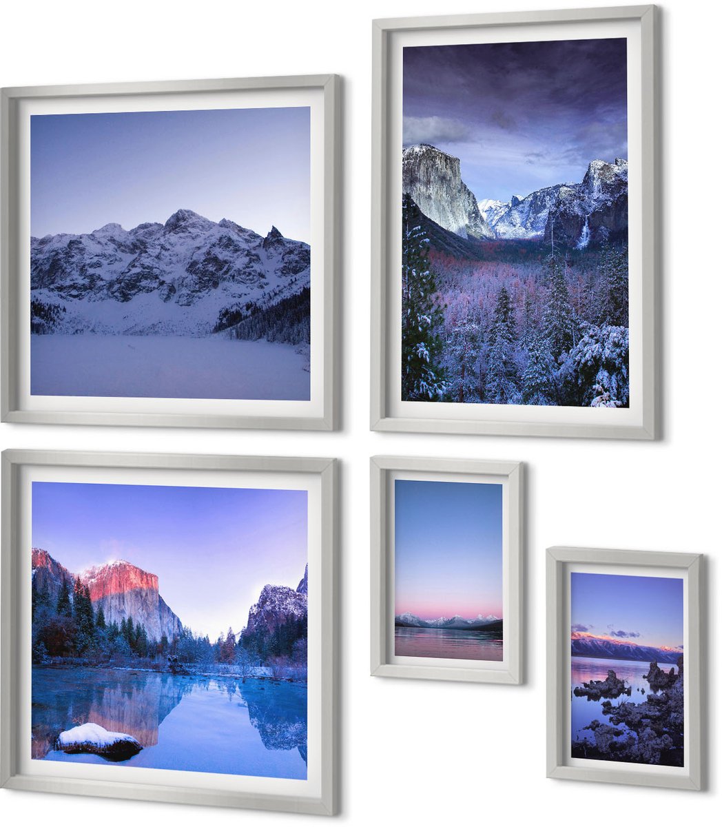 Coloray 5-Delige Schilderij Set - Berglandschappen Bij Schemering, Uitzicht Op Het Water - 20 x 30 cm - Wanddecoratie - Schilderijen Set - Kantoor