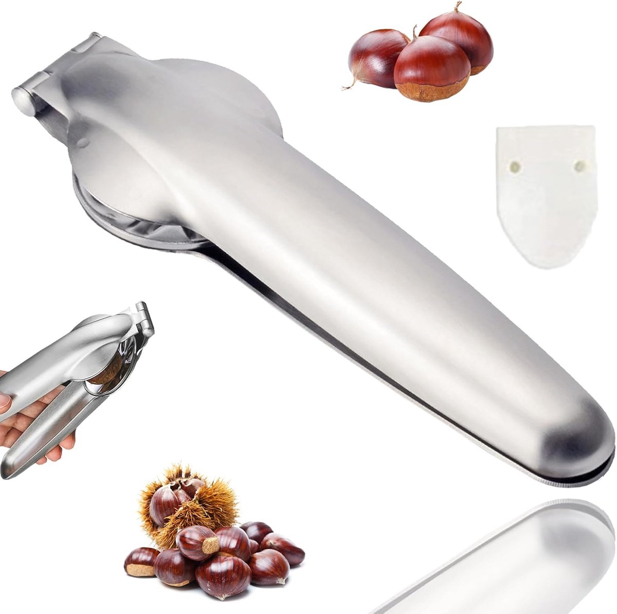 1 x Chestnut Cutter, Stainless Steel Chestnut Tongs, Chestnut Clips, Multifunctional Peeler Chestnut Chopper, for - ShopVlot