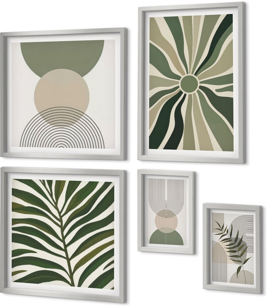 Coloray 5-Delige Schilderij Set - Trap Naar Het Strand, Uitzicht Op Zee En Schommel In Een Palmboom - 20 x 30 cm - Muurdecoratie - Decoratieve Schilderijen - Wohnzimmer - Moderne Wanddecoratie