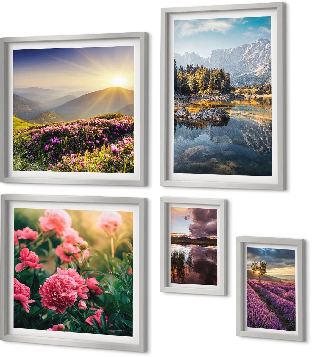 Coloray 5-Delige Schilderij Set - Uitzichten Op Beroemde Gebouwen Vanuit Verschillende Steden Over De Hele Wereld. - 20 x 30 cm - Wanddecoratie - Muurdecoratie - Moderne Interieurdecoratie - Stijlvolle Muurdecoratie