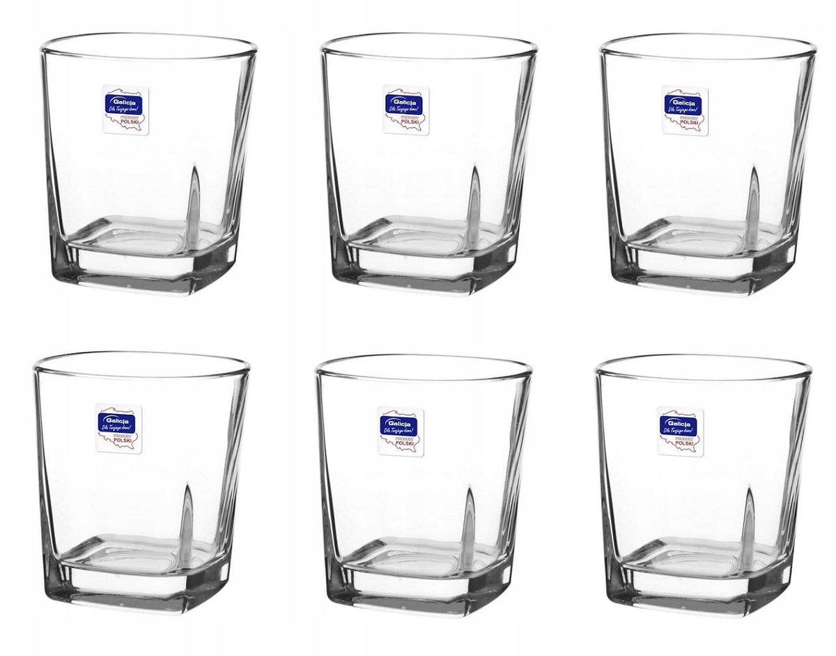 Set van 6 vierkante whiskyglazen, 250 ml, kristalhelder