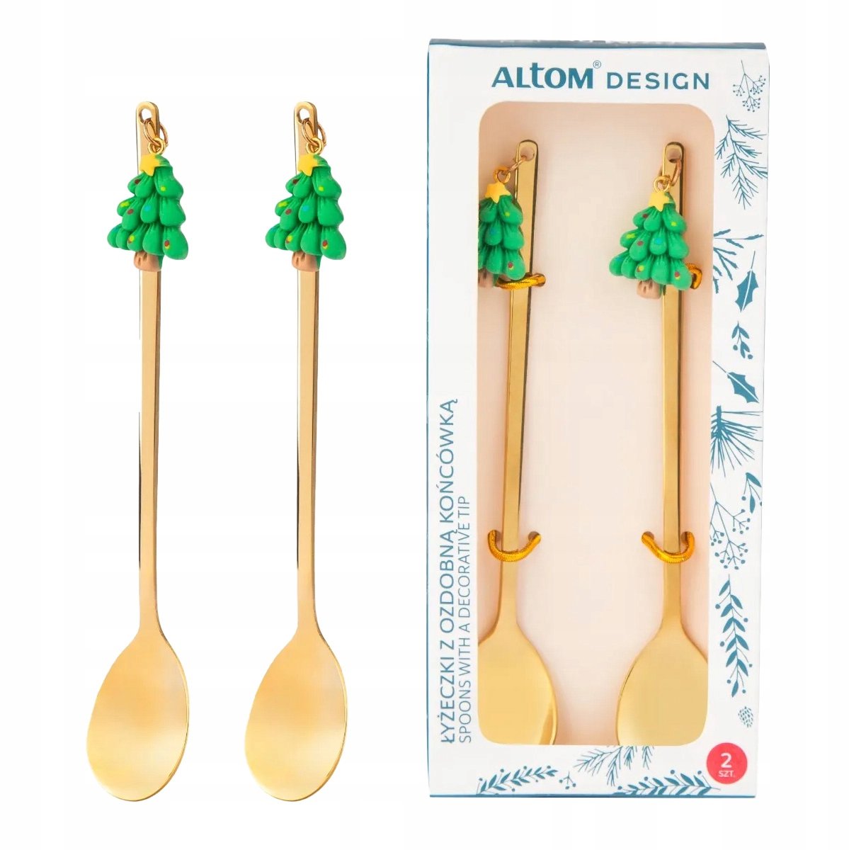 Altom Design Kerst Theelepels Set van 2 - Gouden Kerstboom Hanger