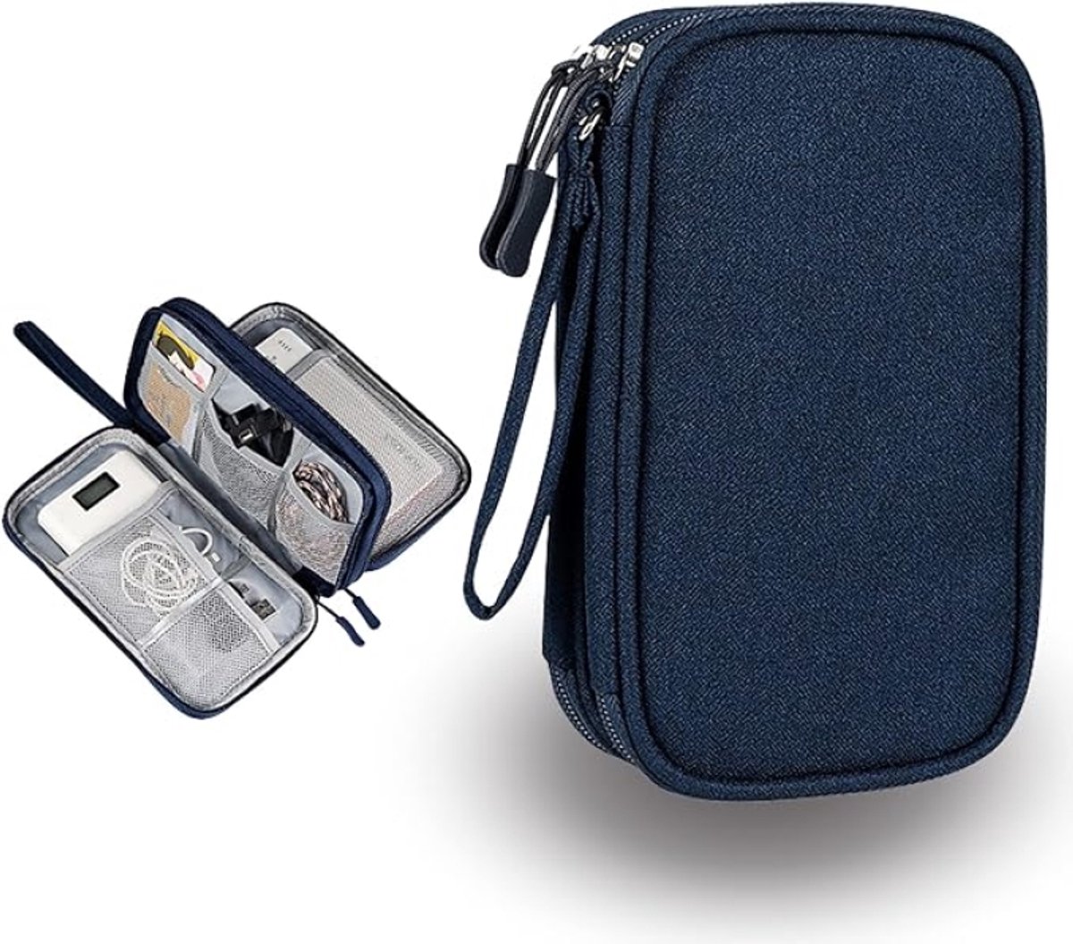 Huis Geluk Elektronische tas-organizer, kabeltas, dubbellaags universeel kabeletui, elektronica-accessoires, voor mobiele telefoon, oplader, powerbank (blauw)